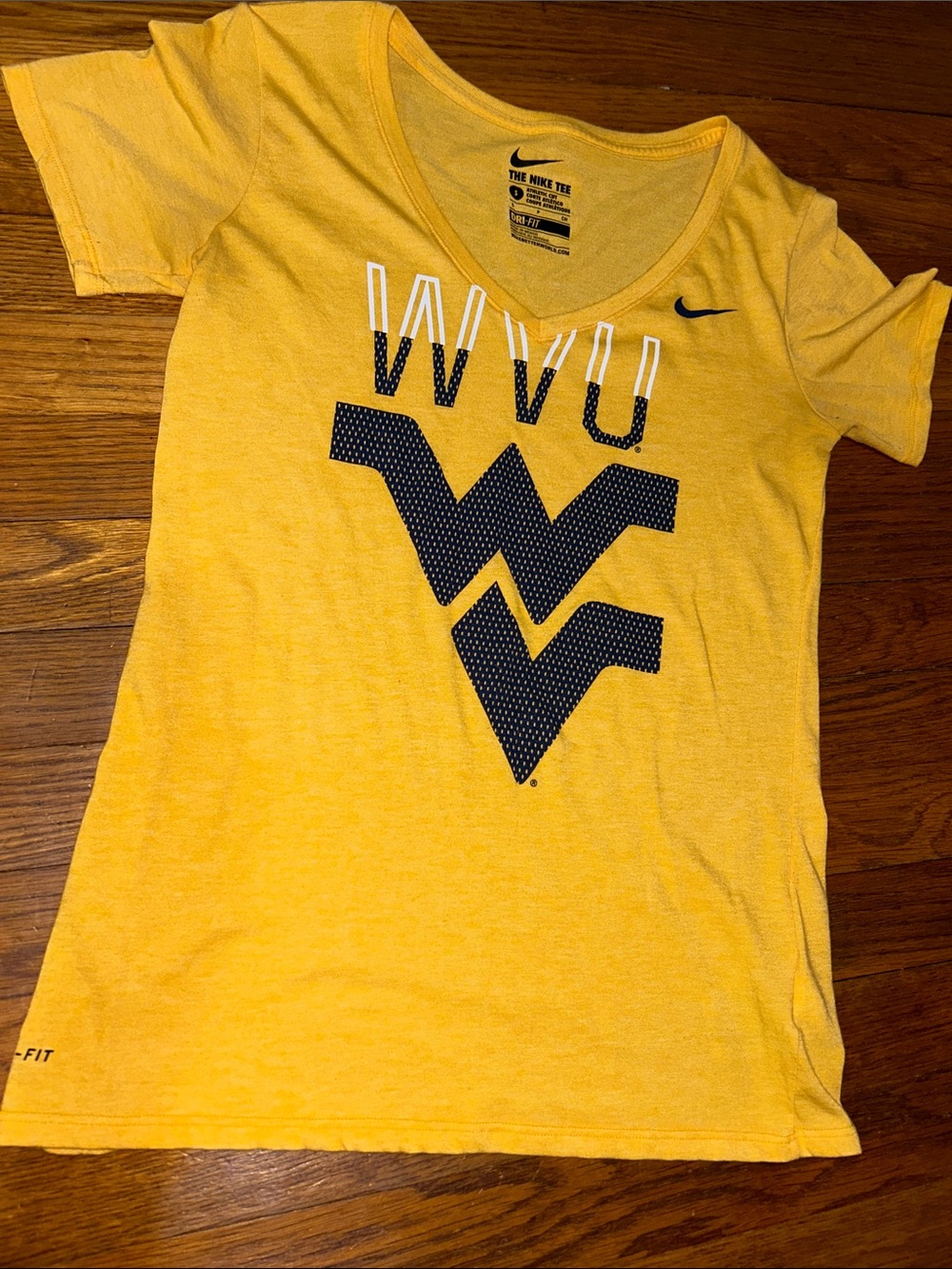 Nike Yellow V-Neck Tee with Navy WVU Logo